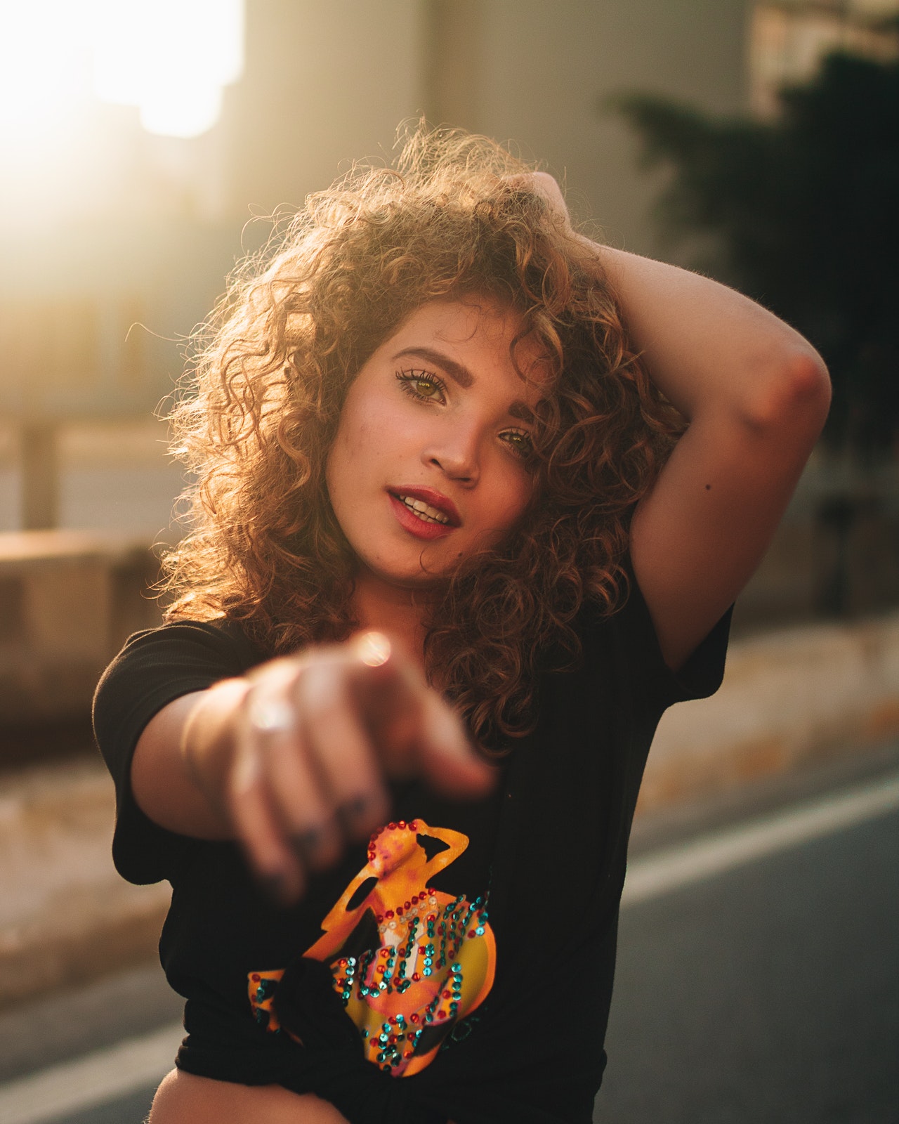 curly hair attractive woman