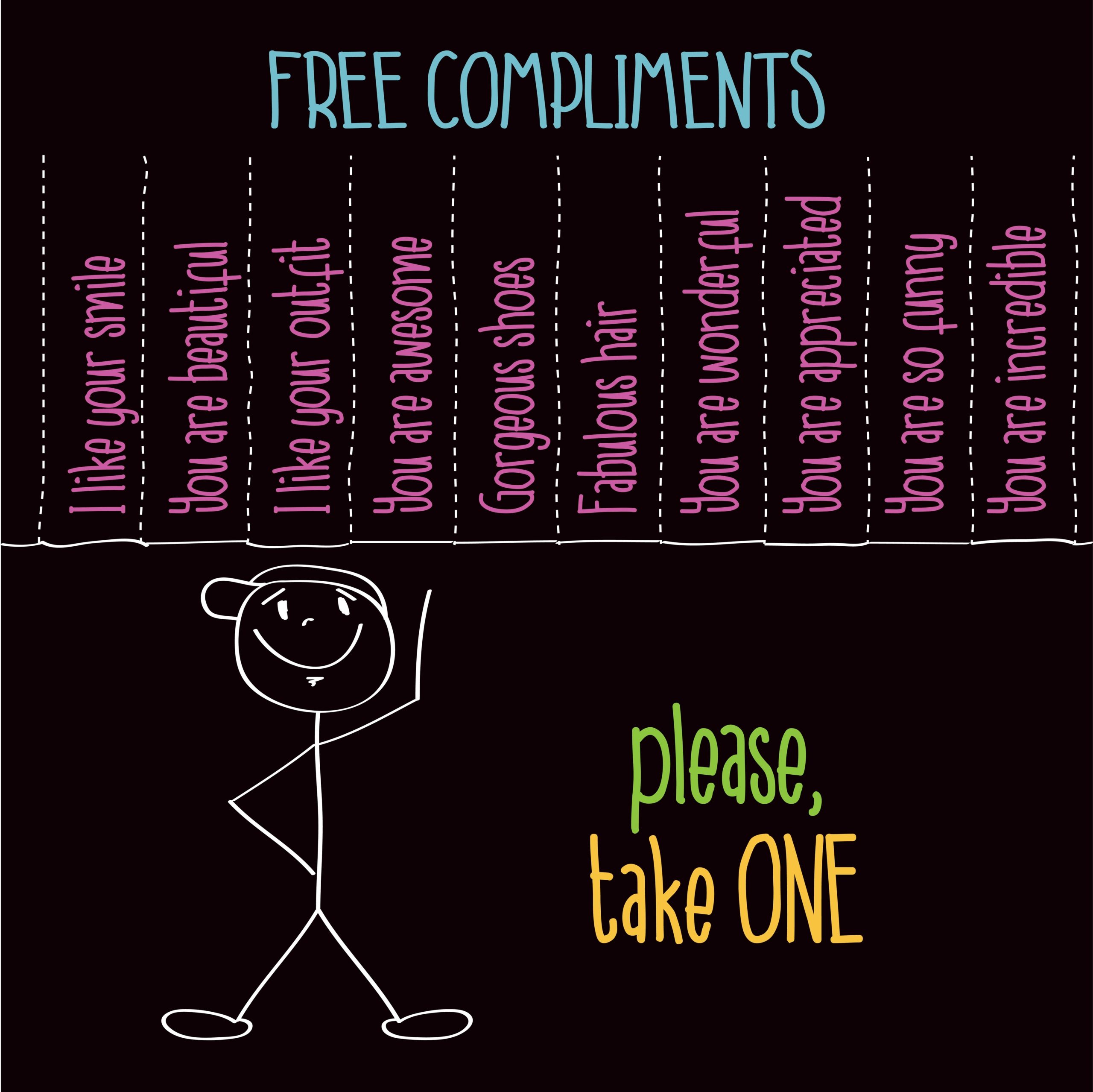 Funny illustration with message: " Free compliments, please take