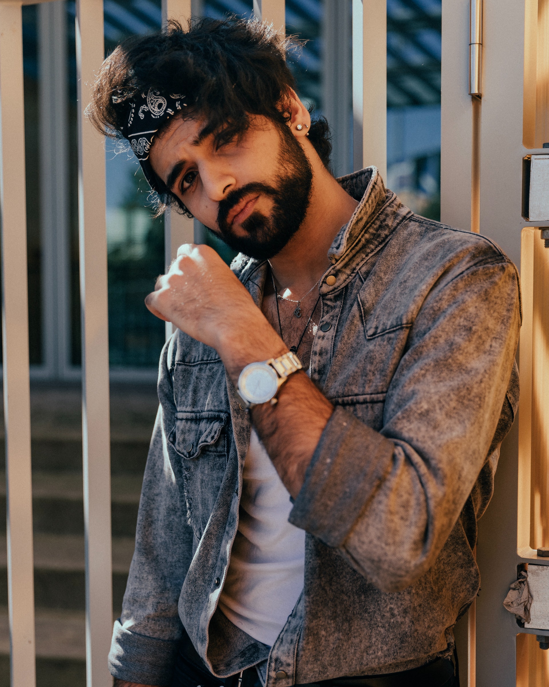 photo of a man wearing denim jacket