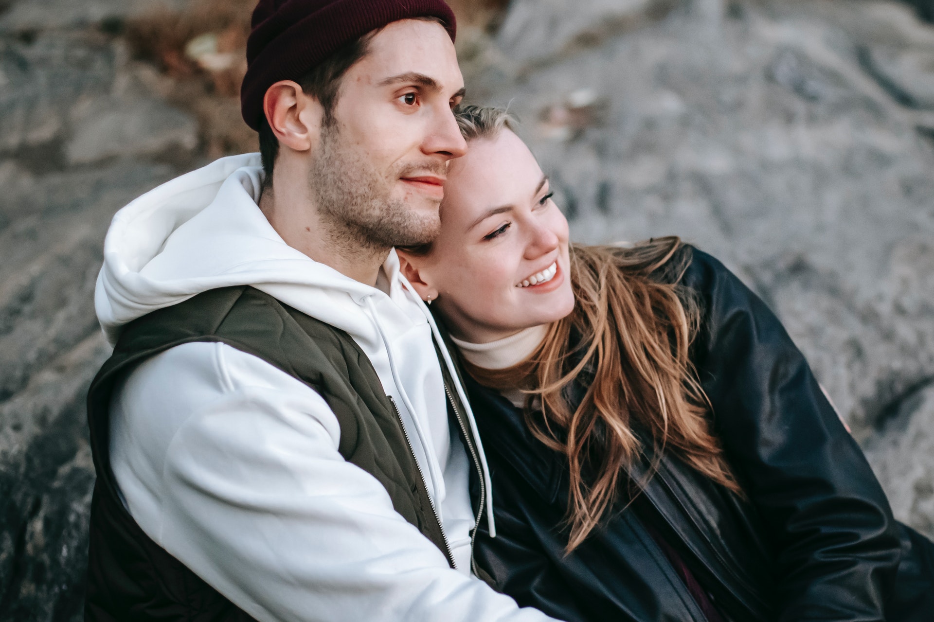 a dreamy couple embracing in day time