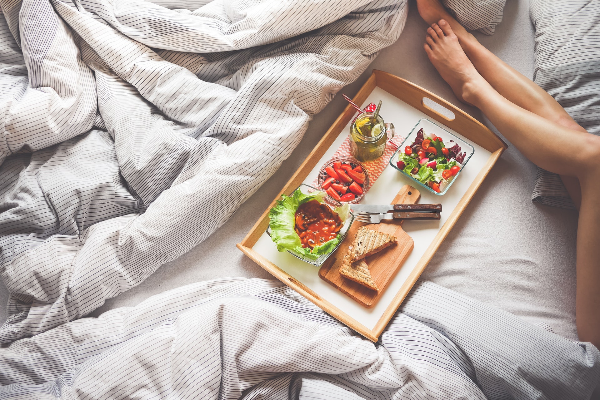 photo of a breakfast in bed
