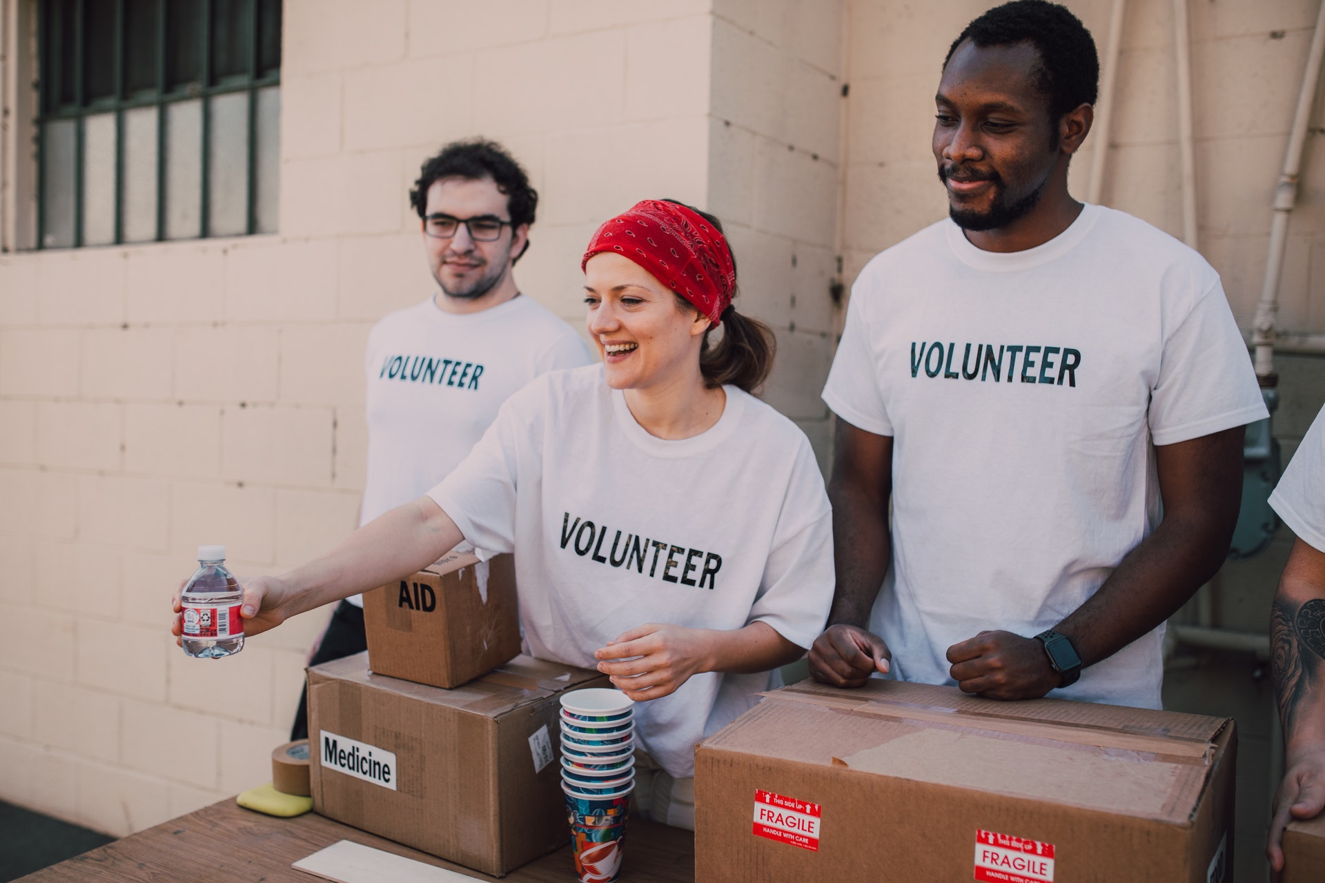 a group of people doing charity