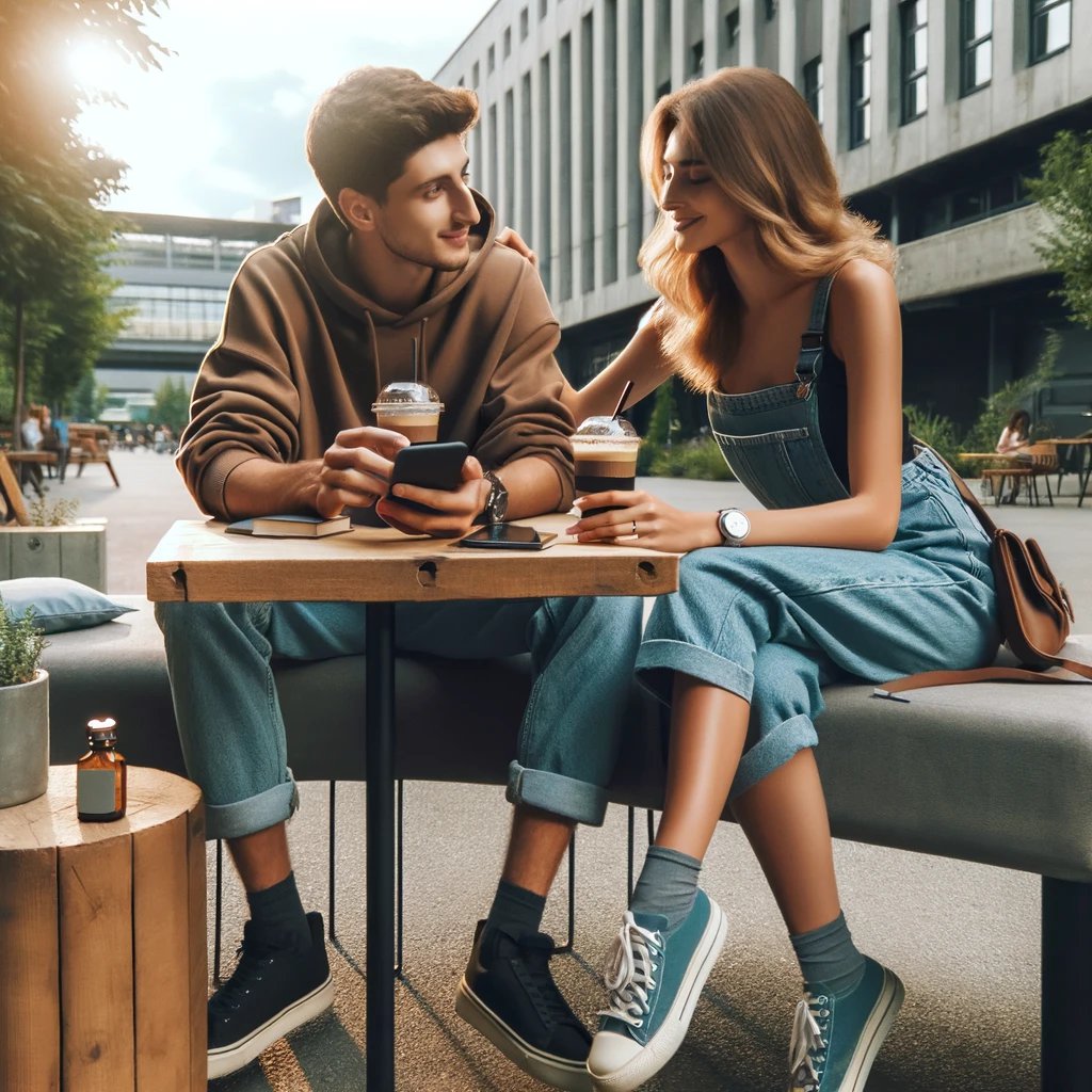 Two individuals on a casual outdoor date in an urban setting, embodying the concept of casual dating in modern relationships.